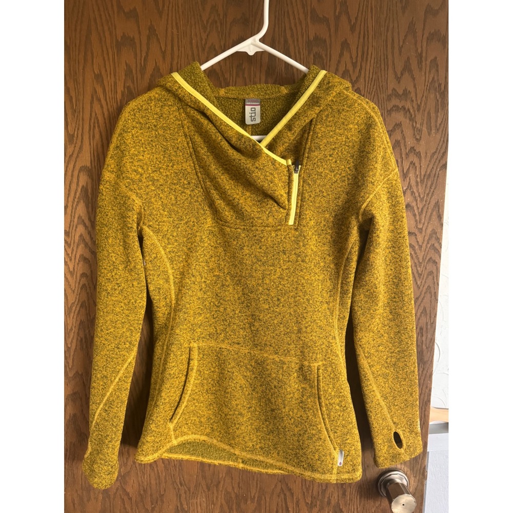 Stio Sweetwater Fleece Hoodie Womens XS Mustard Yellow Marl Asymmetric Zip Top